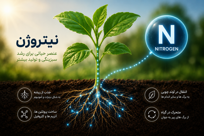 مسیر نیتروژن از خاک تا گیاه؛ از جذب ریشه تا ساخت پروتئین و انتقال به میوه و دانه
