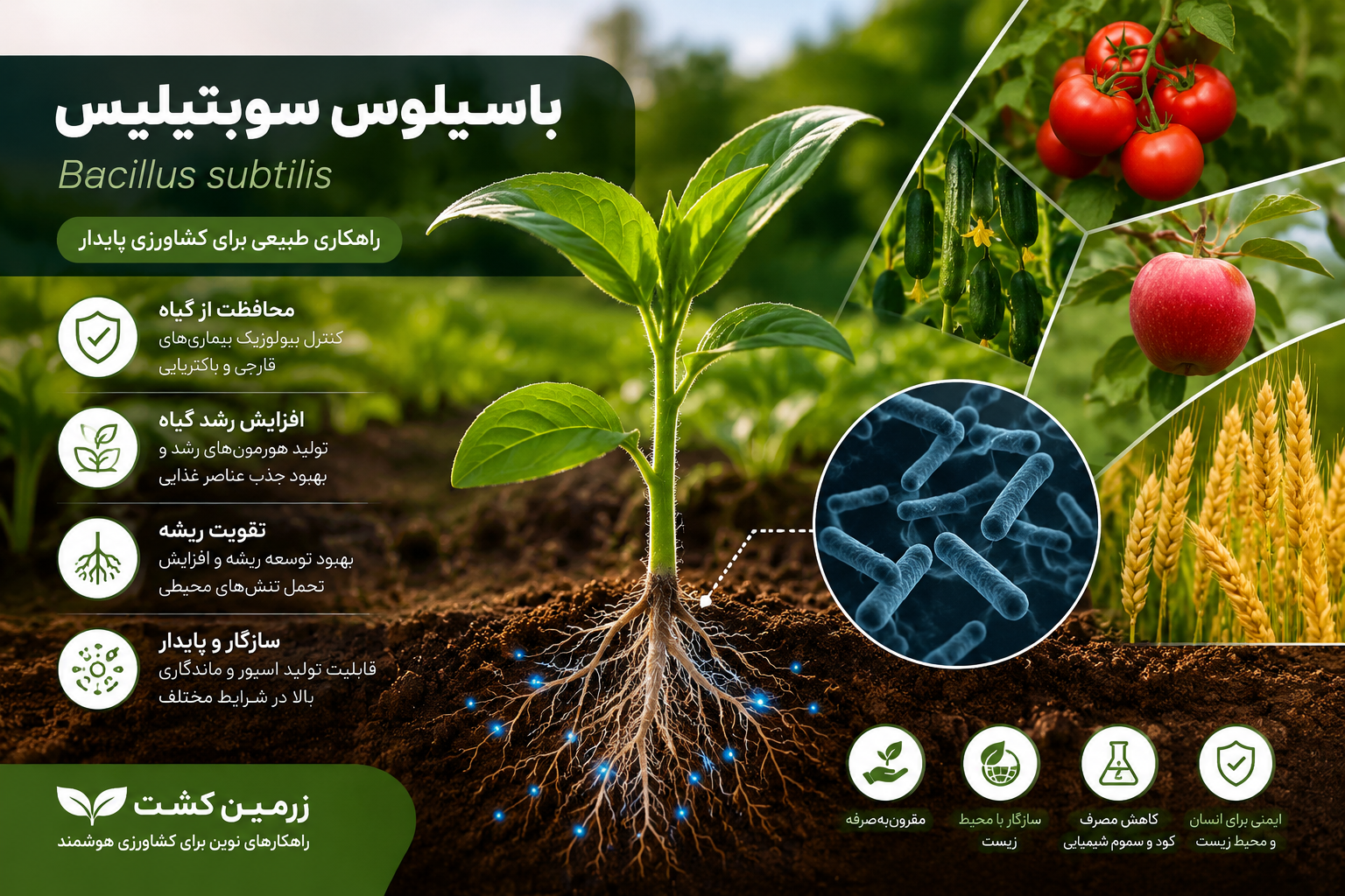 باسیلوس سوبتیلیس (Bacillus subtilis) چیست؟ بررسی جامع کاربردها، مزایا و نقش آن در کشاورزی و باغداري